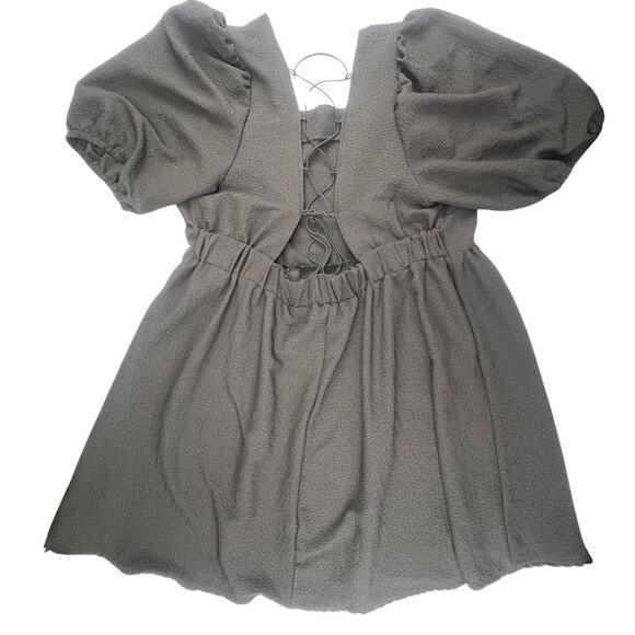 SHEIN Dress 3X Black Square Neck Romantic Tie Back Puff Sleeve Mini Black Dress - Picture 6 of 13